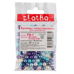 Бусины "Zlatka" MIX пластик PB-1 6 мм 10 х 10 г ± 0.2 г, №08 ассорти